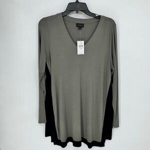 J. Jill Wearever Colorblock V-Neck Tunic Top Caraway Black Womens Size Medium